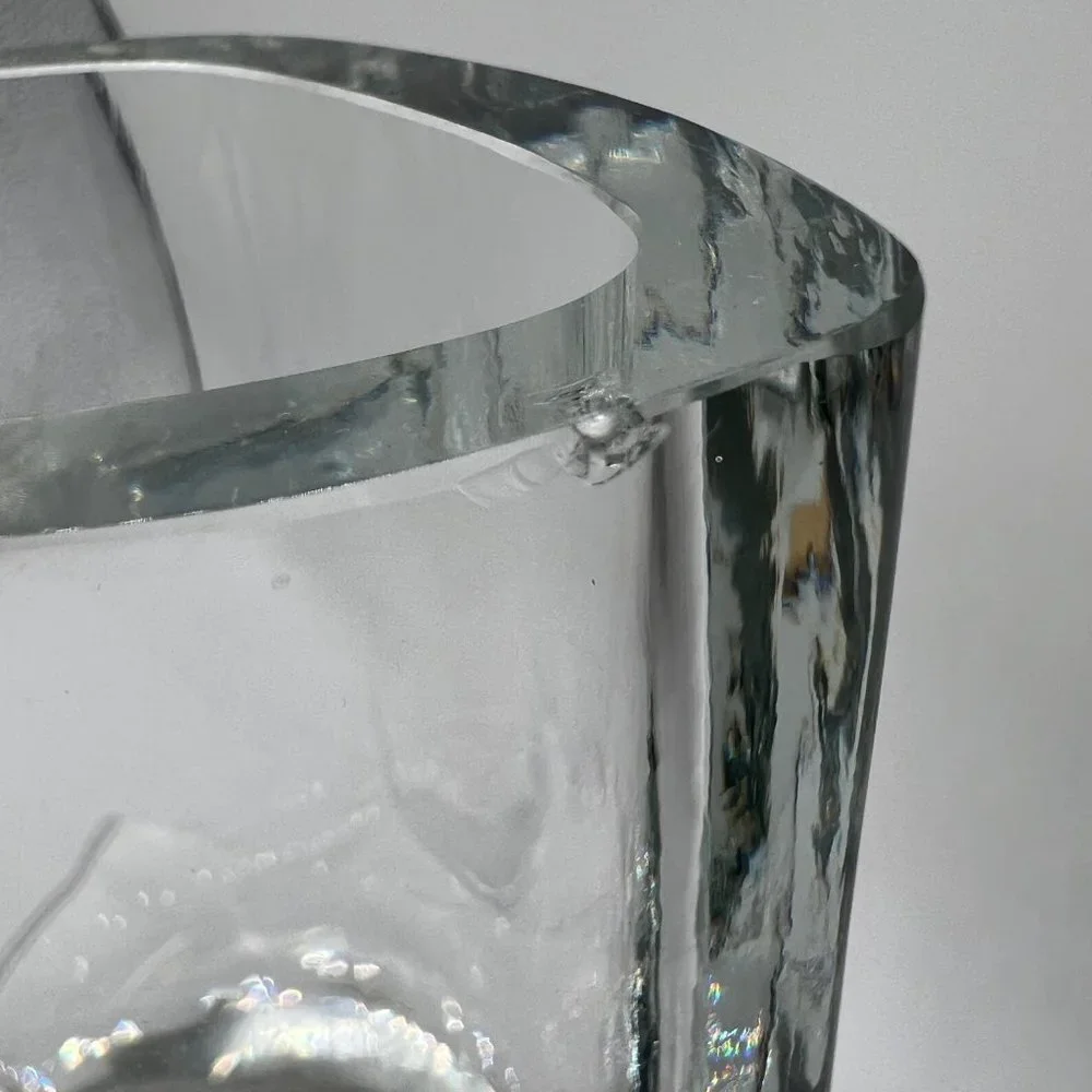 SMALANDSHYTTAN JOSEF SCHOTT Crystal Etched Vase ~ Heavy Art Glass Oval Vase with